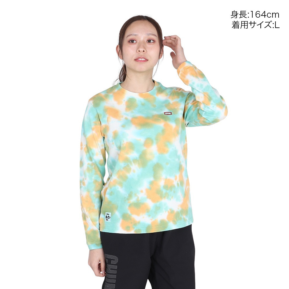 チャムス（CHUMS）（レディース）長袖Tシャツ ロンT ブービーロゴTシャツ CH11-2275-Z358 オレンジ×グリーン バックプリント 綿100