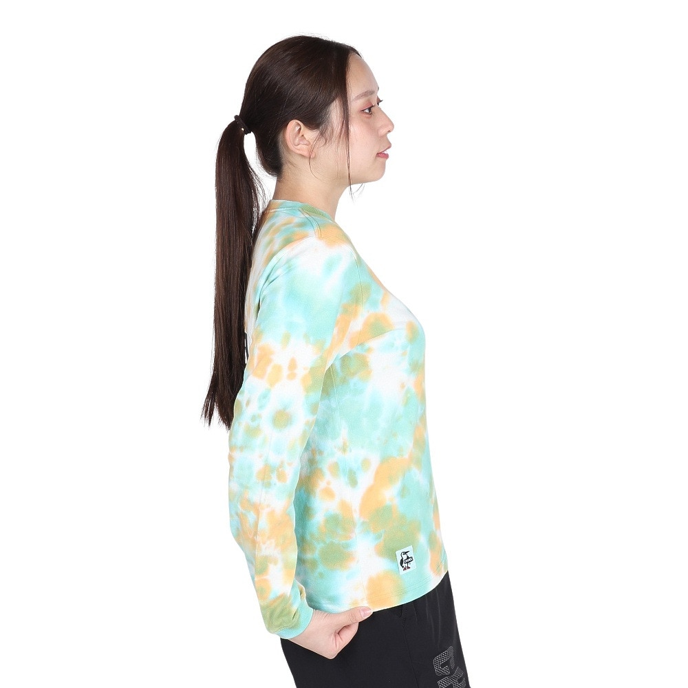 チャムス（CHUMS）（レディース）長袖Tシャツ ロンT ブービーロゴTシャツ CH11-2275-Z358 オレンジ×グリーン バックプリント 綿100