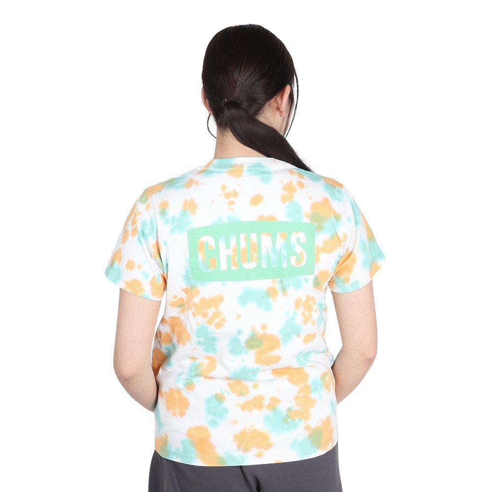 チャムス（CHUMS）（レディース）半袖Tシャツ エルブレスコラボ LB ロゴ Glow Tシャツ CH11-2574-Z358 オレンジ×グリーン 蓄光 綿100
