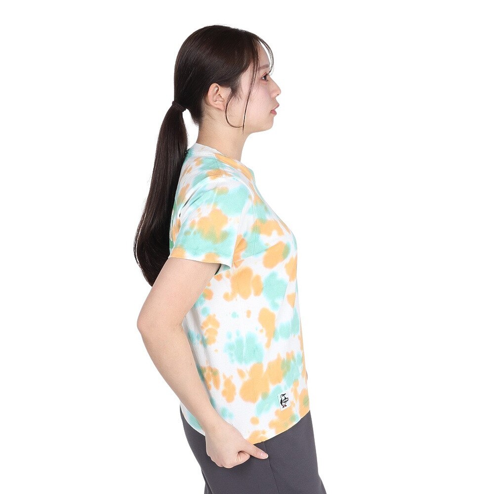 チャムス（CHUMS）（レディース）半袖Tシャツ エルブレスコラボ LB ロゴ Glow Tシャツ CH11-2574-Z358 オレンジ×グリーン 蓄光 綿100