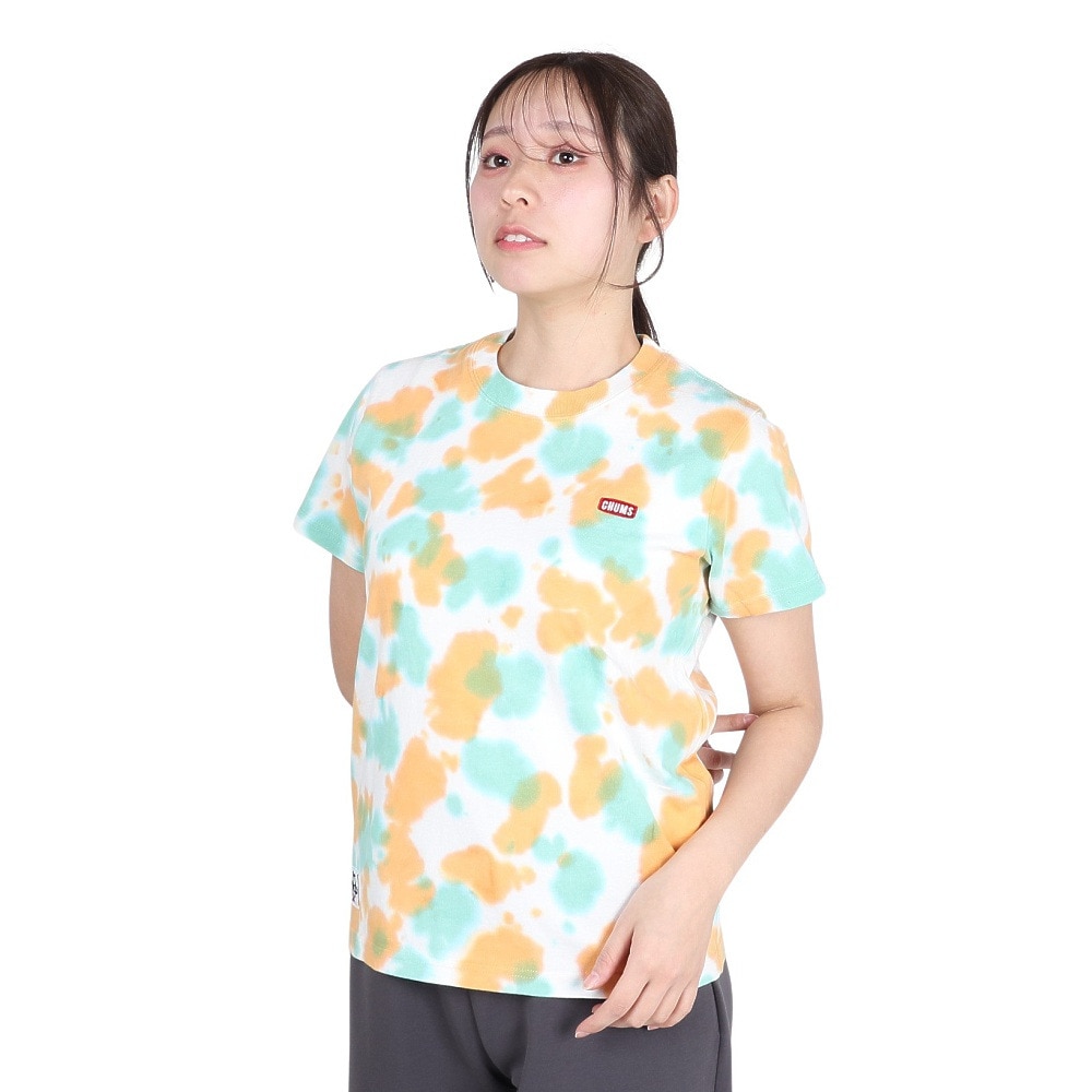 チャムス（CHUMS）（レディース）半袖Tシャツ エルブレスコラボ LB ロゴ Glow Tシャツ CH11-2574-Z358 オレンジ×グリーン 蓄光 綿100