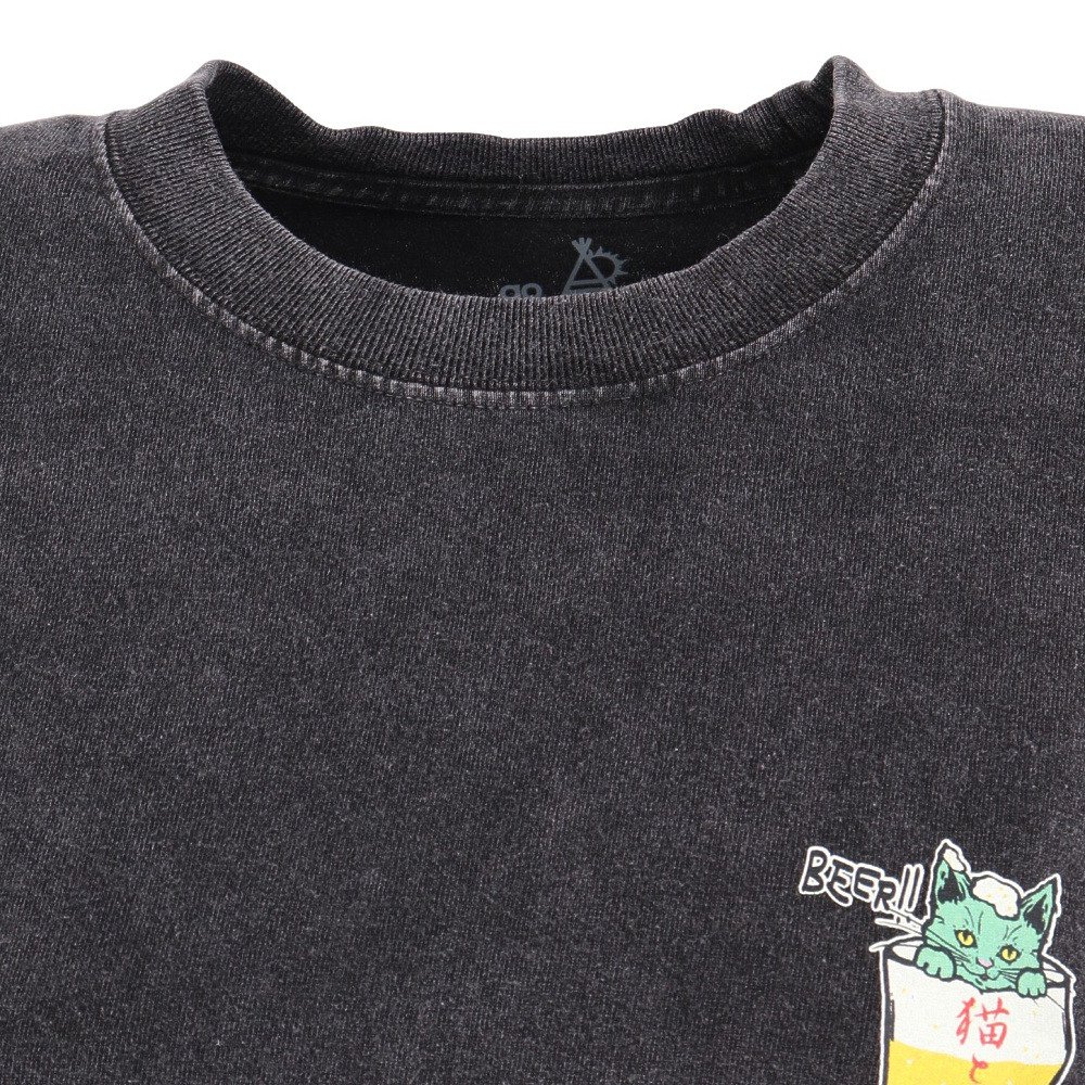 ゴースローキャラバン（GOSLOWCARAVAN）（メンズ、レディース）RAY綿 猫と麦酒 半袖Tシャツ 麦酒風呂 362617 BLK