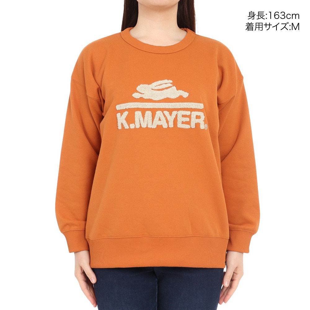 クリフメイヤー（KRIFF MAYER）（レディース）裏起毛ユルクルー サガラ刺繍 2327806L-45:ORANGE トレーナー スウェット