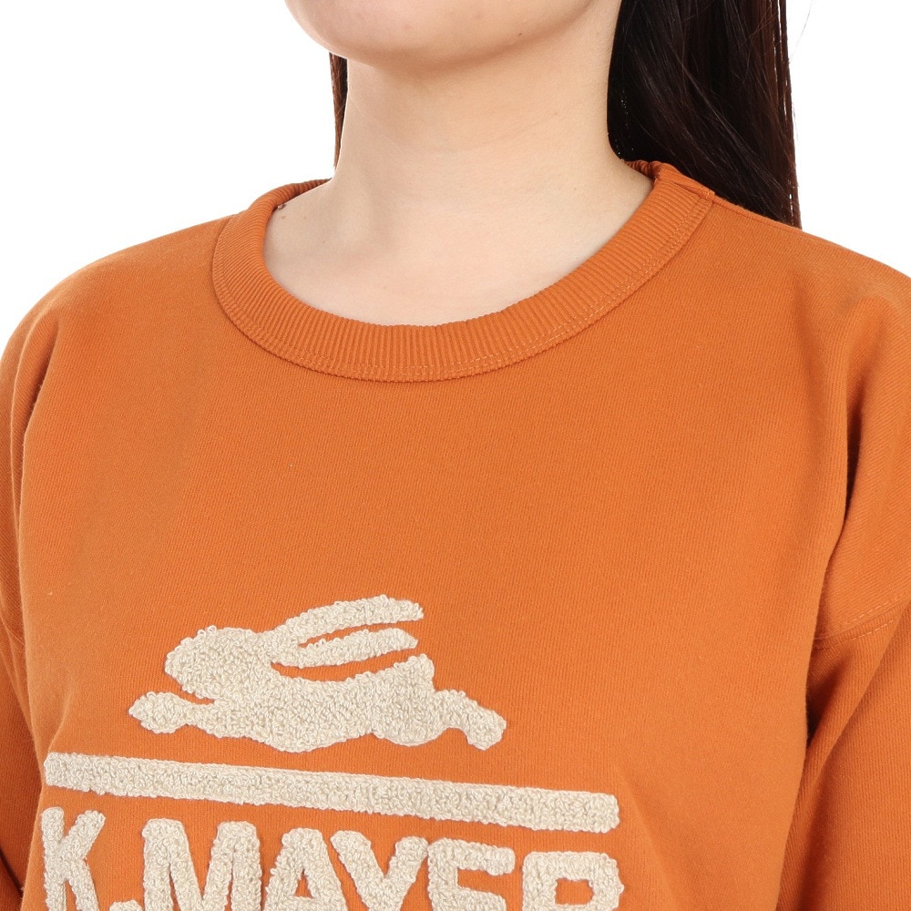 クリフメイヤー（KRIFF MAYER）（レディース）裏起毛ユルクルー サガラ刺繍 2327806L-45:ORANGE トレーナー スウェット