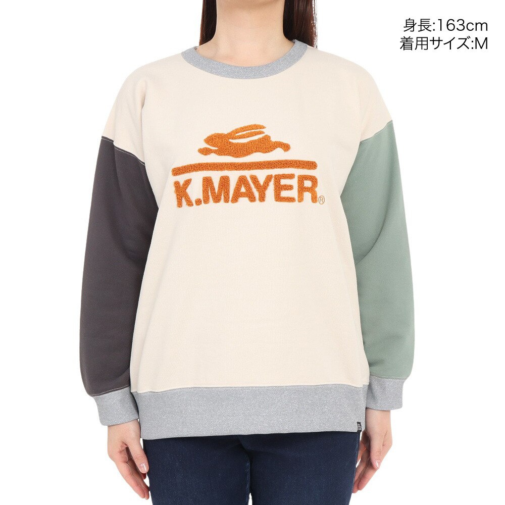 クリフメイヤー（KRIFF MAYER）（レディース）裏起毛ユルクルー サガラ刺繍 2327806L-90:MULTI-COL