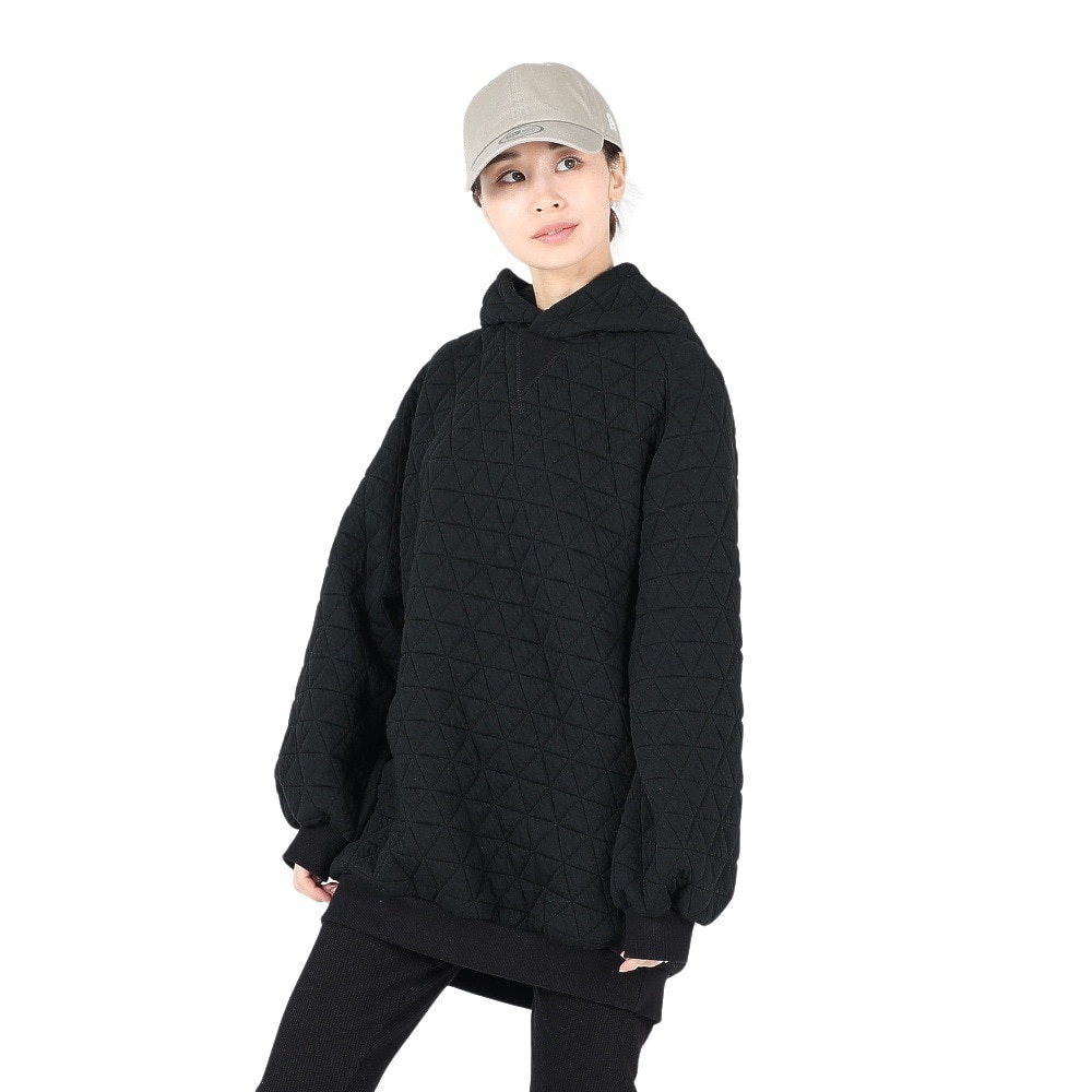 クリフメイヤー（KRIFF MAYER）（レディース）パーカー ロング丈 キルト スウェット チュニックパーカー 2327814L-19:BLACK ブラック 体型カバー