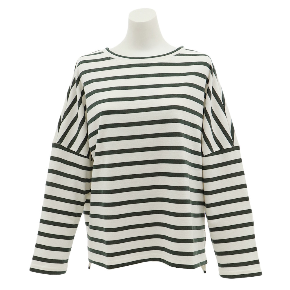 Tシャツ レディース 長袖 配色ボーダー 9712513-52GRN