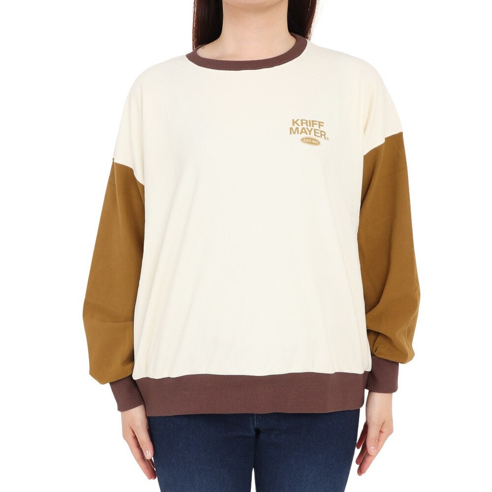 クリフメイヤー（KRIFF MAYER）（レディース）長袖Tシャツ ロンT もちのびクルーネック 2317817L-90:MULTI-COL アイボリー