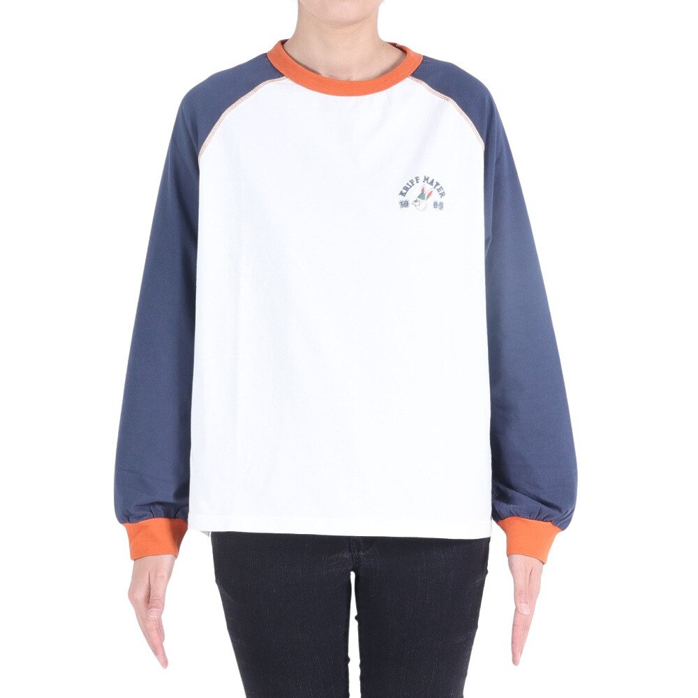 クリフメイヤー（KRIFF MAYER）（レディース）ロンT 長袖Tシャツ キャンプラビットロンT 2337821L-90:MULTI-COL ホワイト×ネイビー★★★