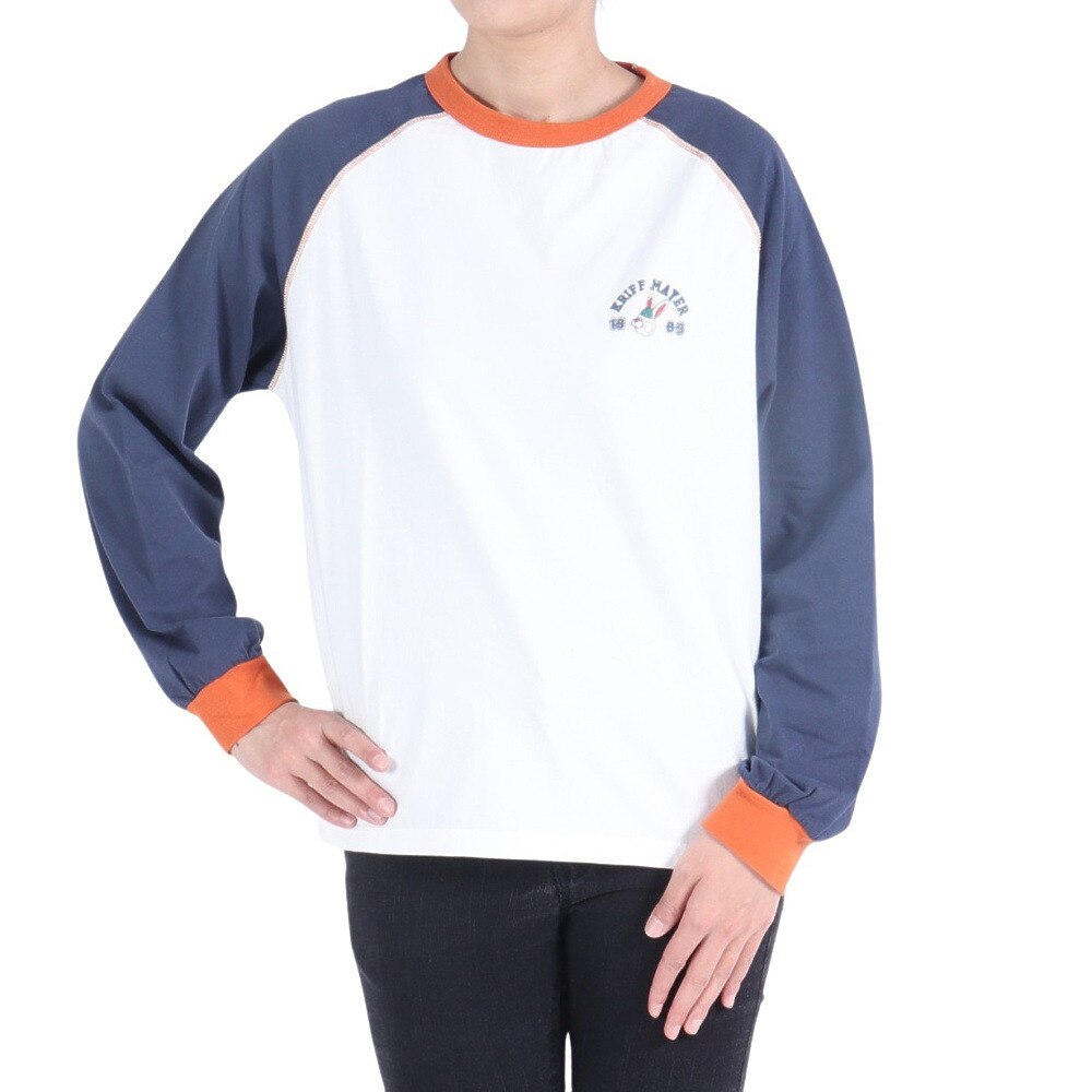 クリフメイヤー（KRIFF MAYER）（レディース）ロンT 長袖Tシャツ キャンプラビットロンT 2337821L-90:MULTI-COL ホワイト×ネイビー★★★