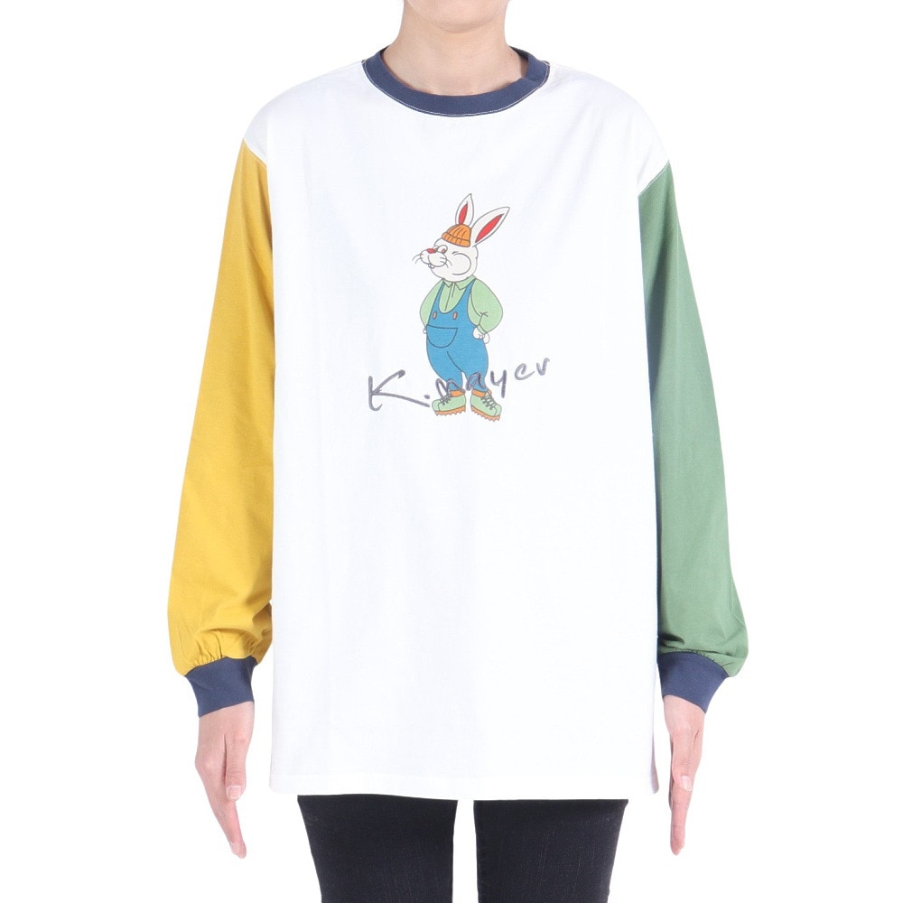 クリフメイヤー（KRIFF MAYER）（レディース）ロンT 長袖Tシャツ キャンプラビット チュニック 2337822L-90:MULTI-COL イエロー×グリーン