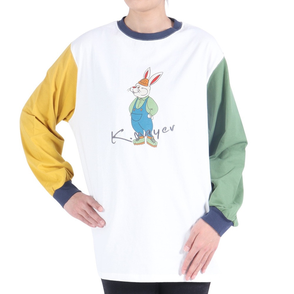 クリフメイヤー（KRIFF MAYER）（レディース）ロンT 長袖Tシャツ キャンプラビット チュニック 2337822L-90:MULTI-COL イエロー×グリーン