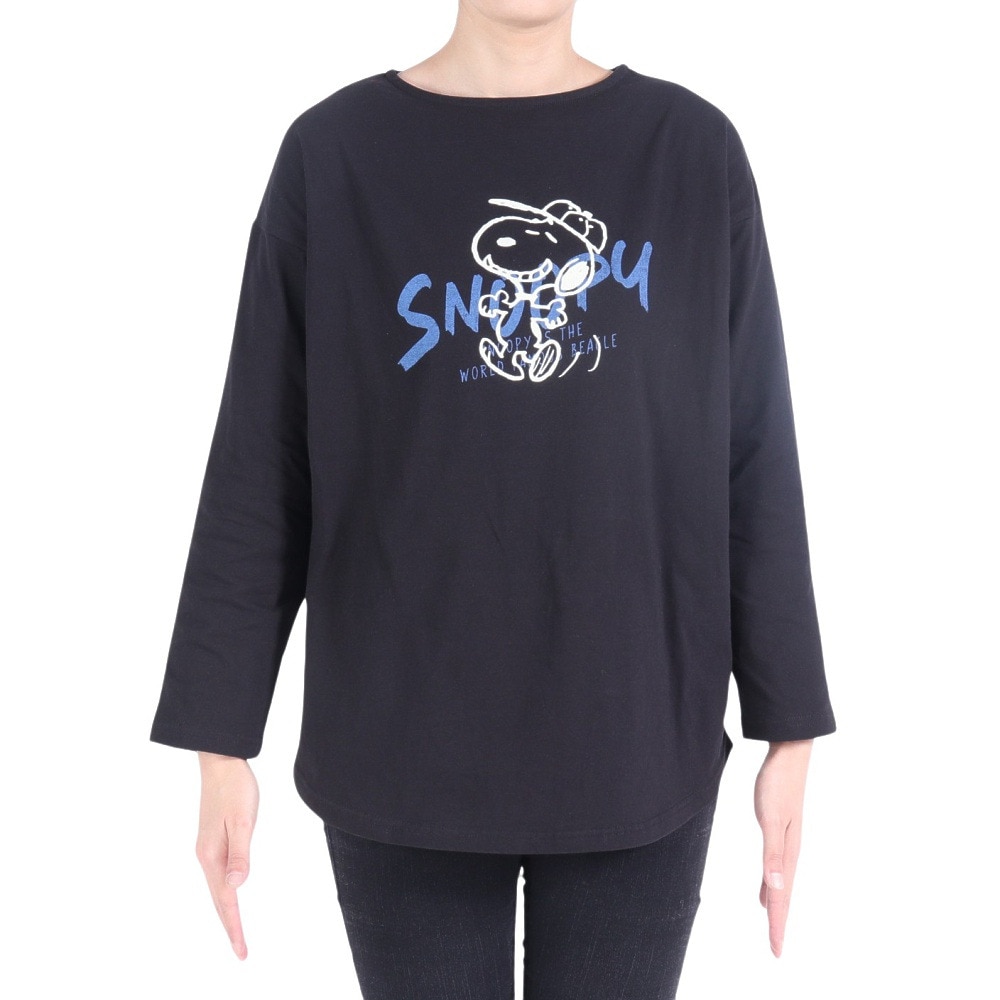 クリフメイヤー（KRIFF MAYER）（レディース）ロンT 長袖Tシャツ SNOOPY スヌーピー ゆるロンT 2337824L-19:BLACK ブラック
