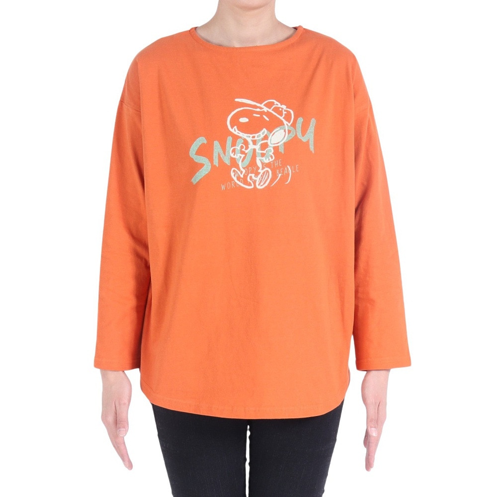 クリフメイヤー（KRIFF MAYER）（レディース）ロンT 長袖Tシャツ SNOOPY スヌーピー ゆるロンT 2337824L-45:ORANGE オレンジ