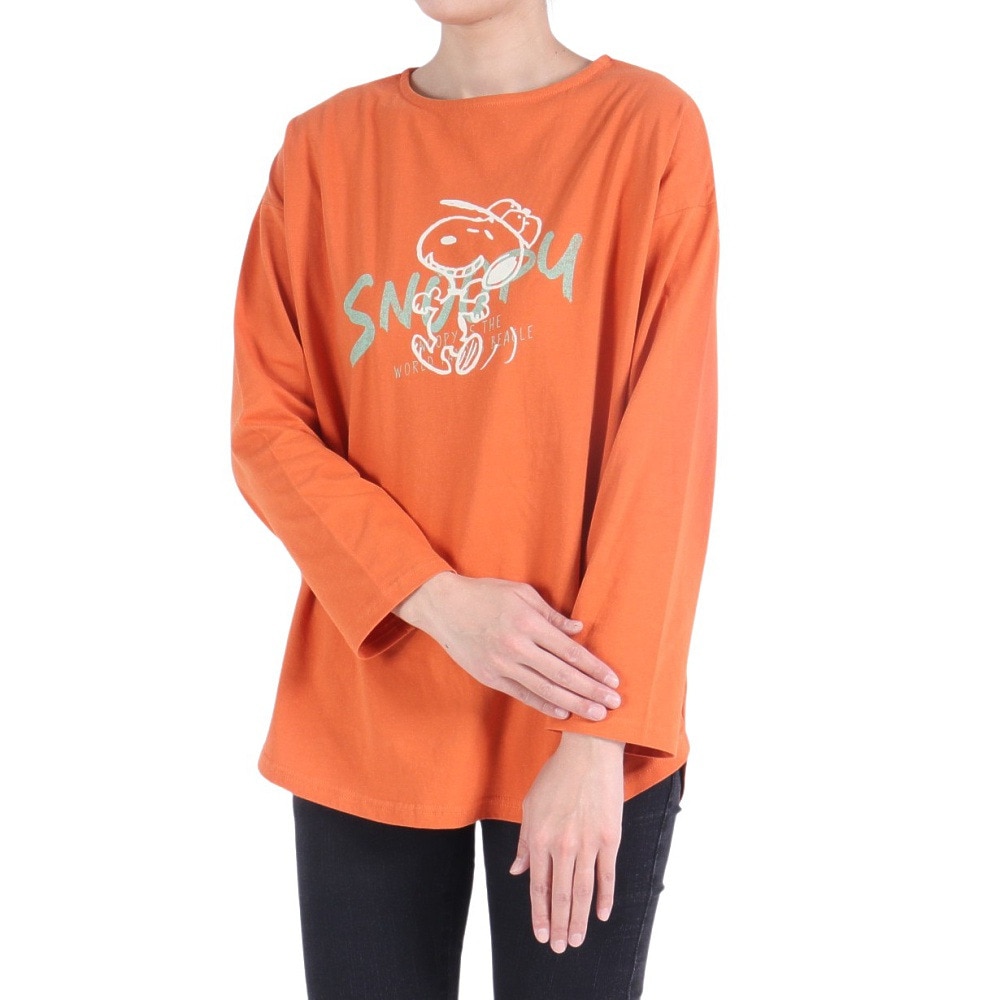 クリフメイヤー（KRIFF MAYER）（レディース）ロンT 長袖Tシャツ SNOOPY スヌーピー ゆるロンT 2337824L-45:ORANGE オレンジ