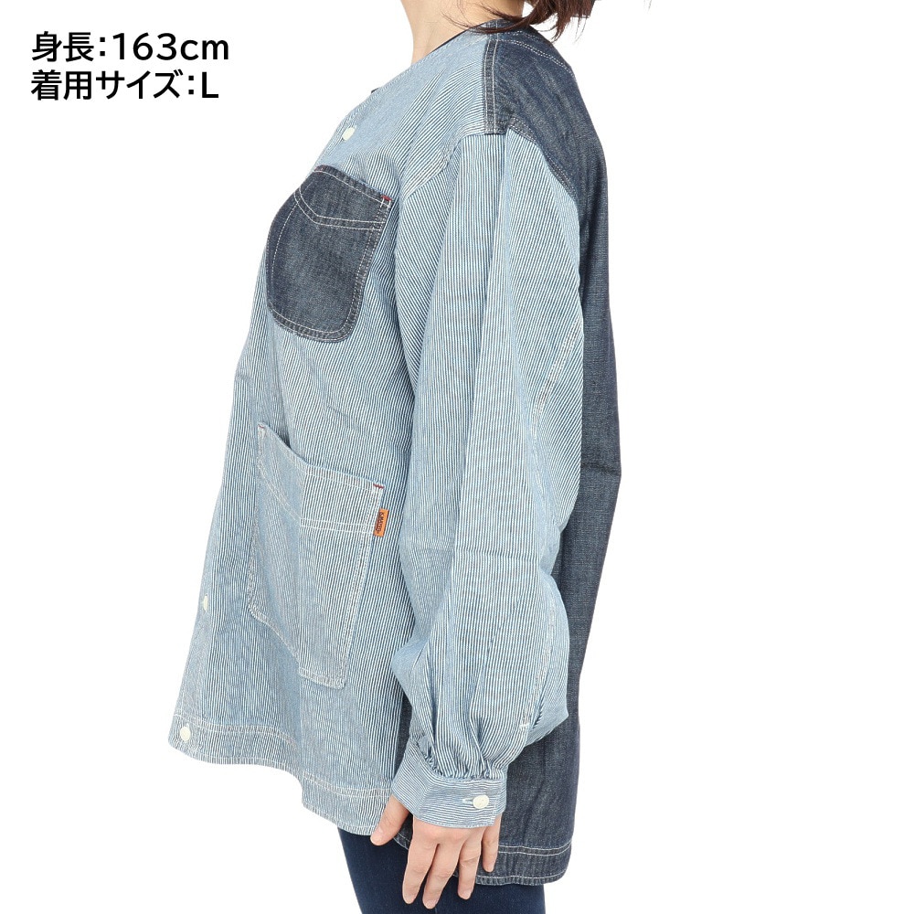 クリフメイヤー（KRIFF MAYER）（レディース）ジャケット ゆったりデニムカバーオール 2234008L-1669:BLUE-STRP サックス ストライプ シャツジャケット