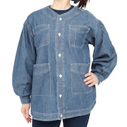 (レディース)ジャケット ゆったりデニムカバーオール 2234008L-73:L/BLUE ブルー 春 デニム シャツジャケット