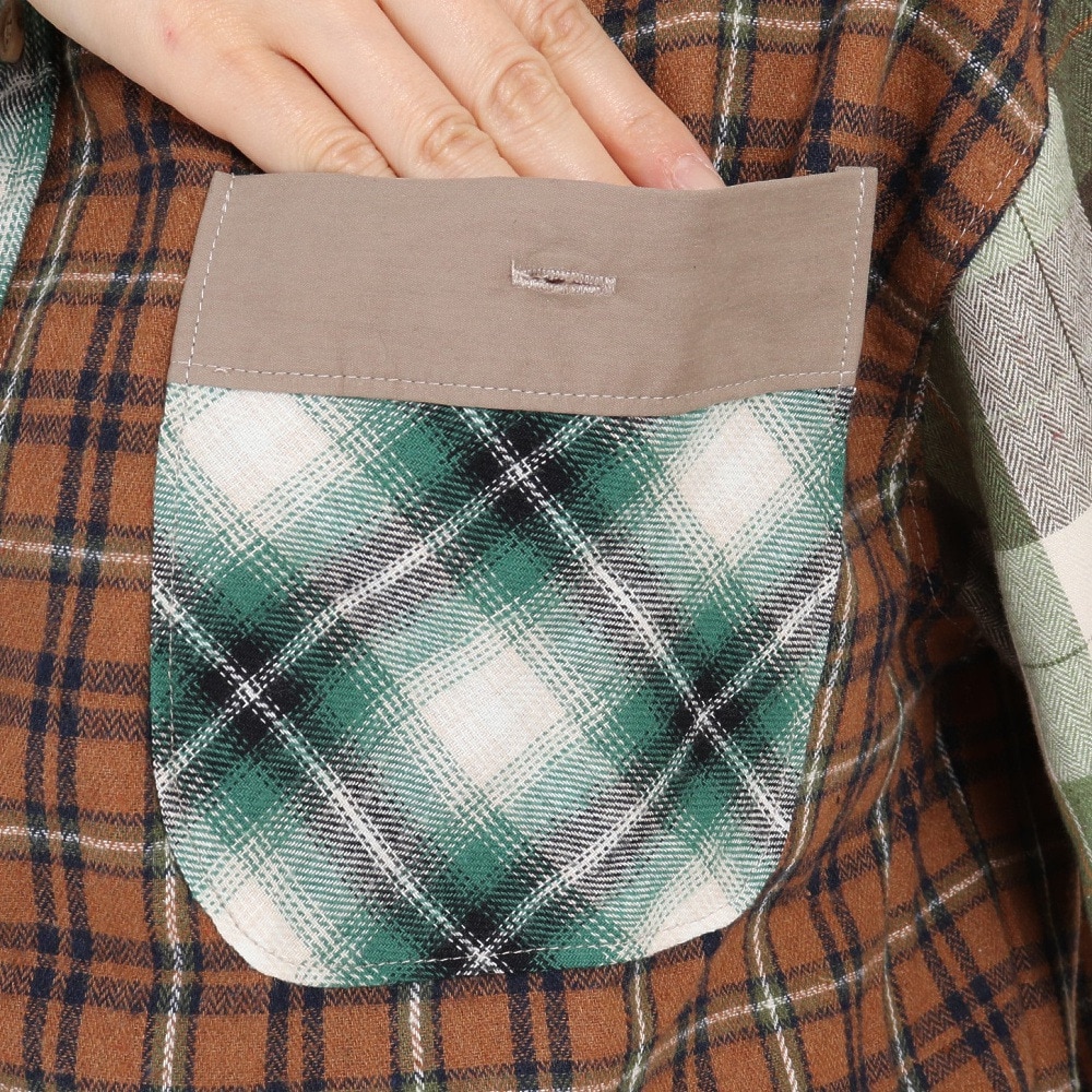 クリフメイヤー（KRIFF MAYER）（レディース）カジュアルシャツ 長袖 マルチチェックシャツ 2315804L-65:GREEN グリーン×ブラウン