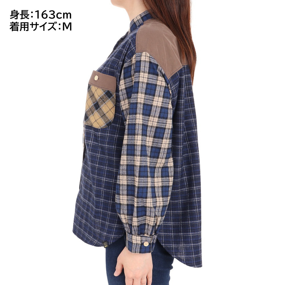 クリフメイヤー（KRIFF MAYER）（レディース）カジュアルシャツ 長袖 マルチチェックシャツ 2315804L-79:NAVY ネイビー×イエロー