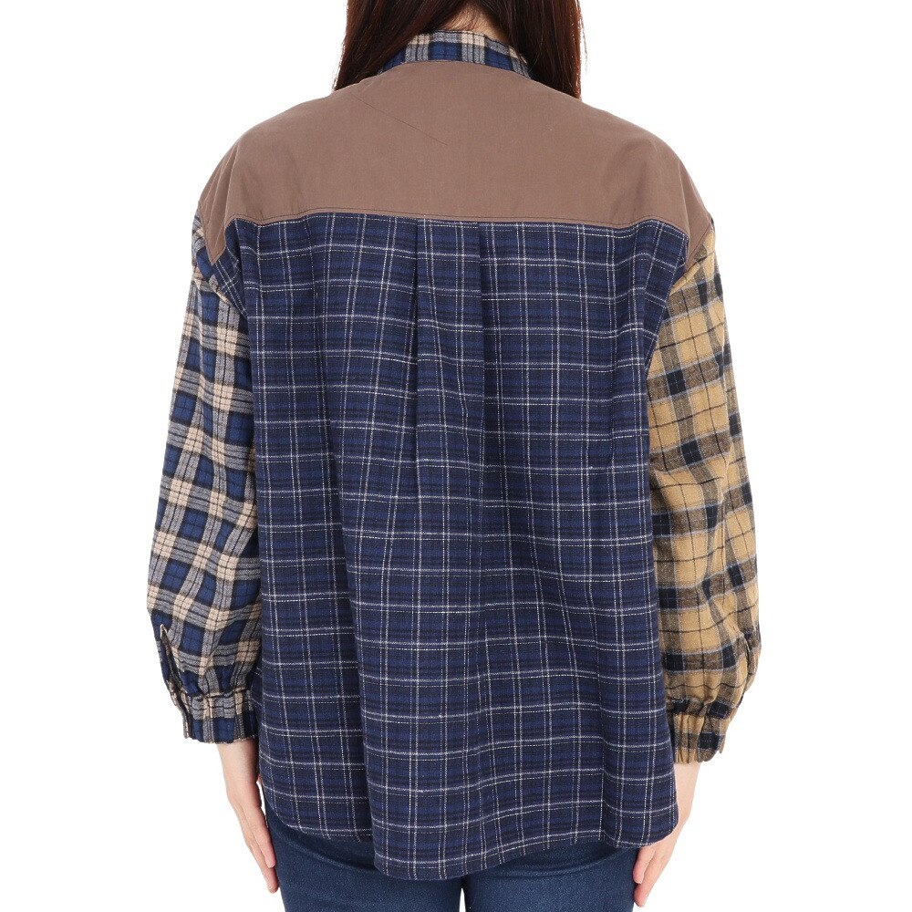 クリフメイヤー（KRIFF MAYER）（レディース）カジュアルシャツ 長袖 マルチチェックシャツ 2315804L-79:NAVY ネイビー×イエロー
