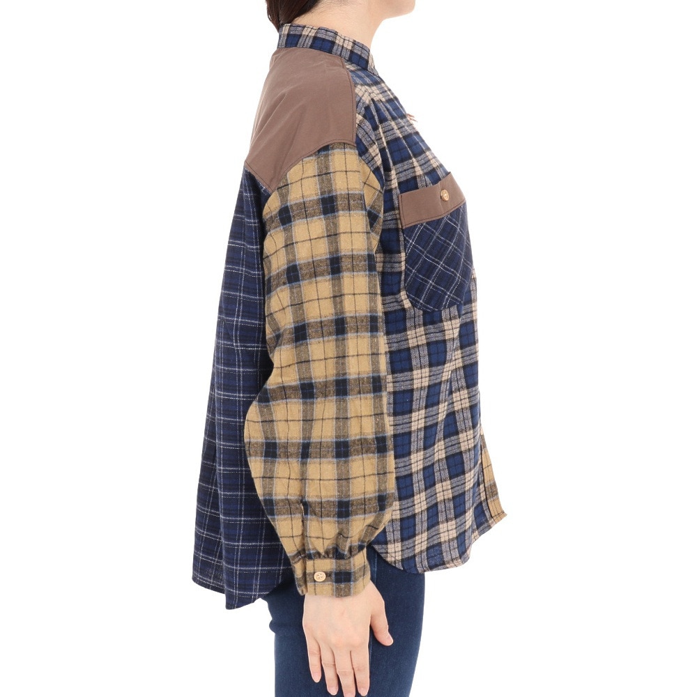 クリフメイヤー（KRIFF MAYER）（レディース）カジュアルシャツ 長袖 マルチチェックシャツ 2315804L-79:NAVY ネイビー×イエロー