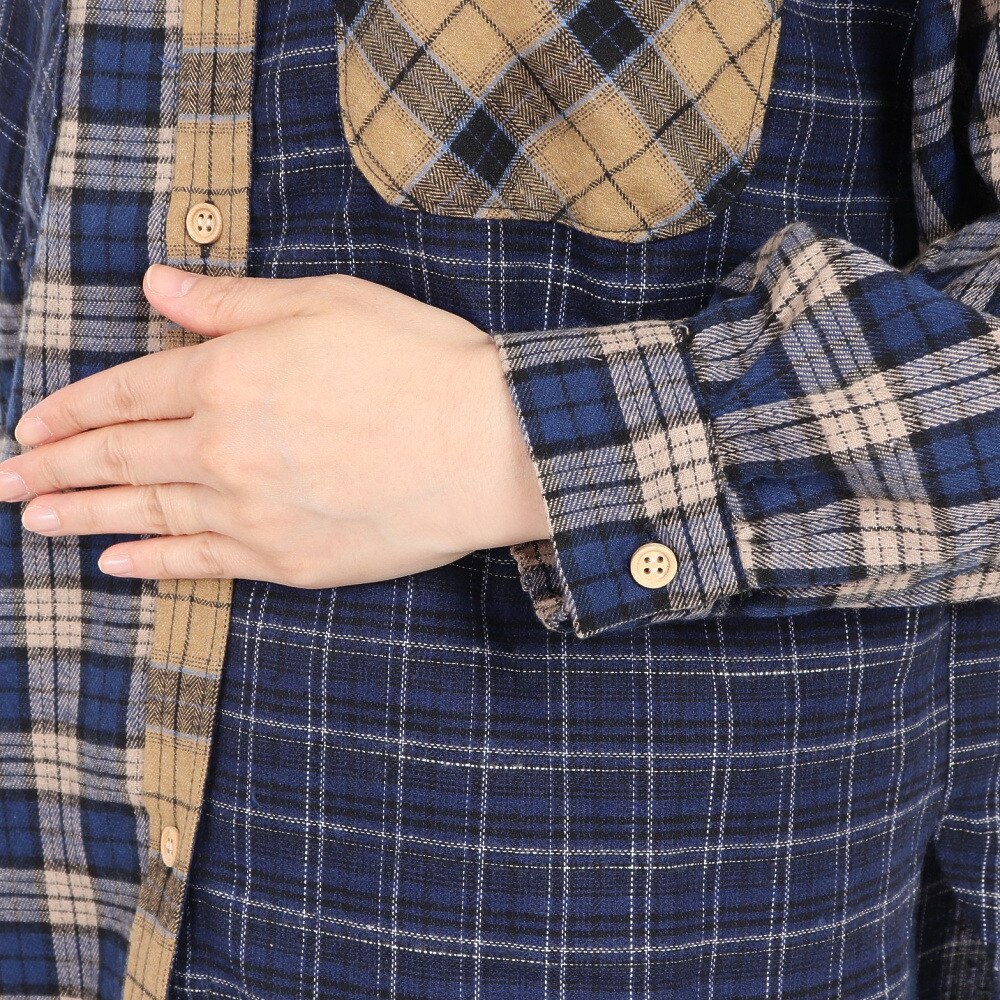 クリフメイヤー（KRIFF MAYER）（レディース）カジュアルシャツ 長袖 マルチチェックシャツ 2315804L-79:NAVY ネイビー×イエロー