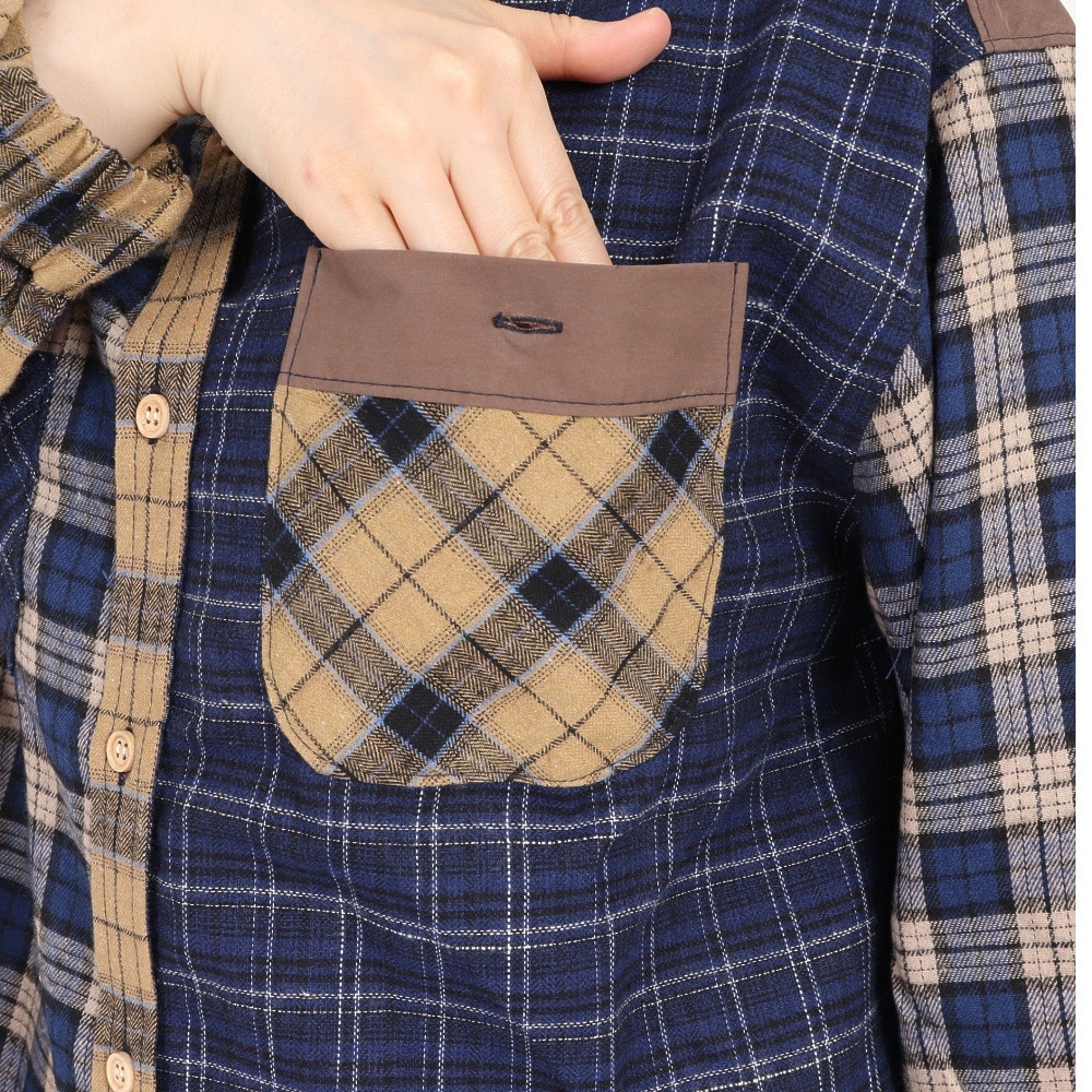 クリフメイヤー（KRIFF MAYER）（レディース）カジュアルシャツ 長袖 マルチチェックシャツ 2315804L-79:NAVY ネイビー×イエロー