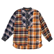 (レディース)ノーカラー マルチチェックシャツ 2415800L:45:ORANGE