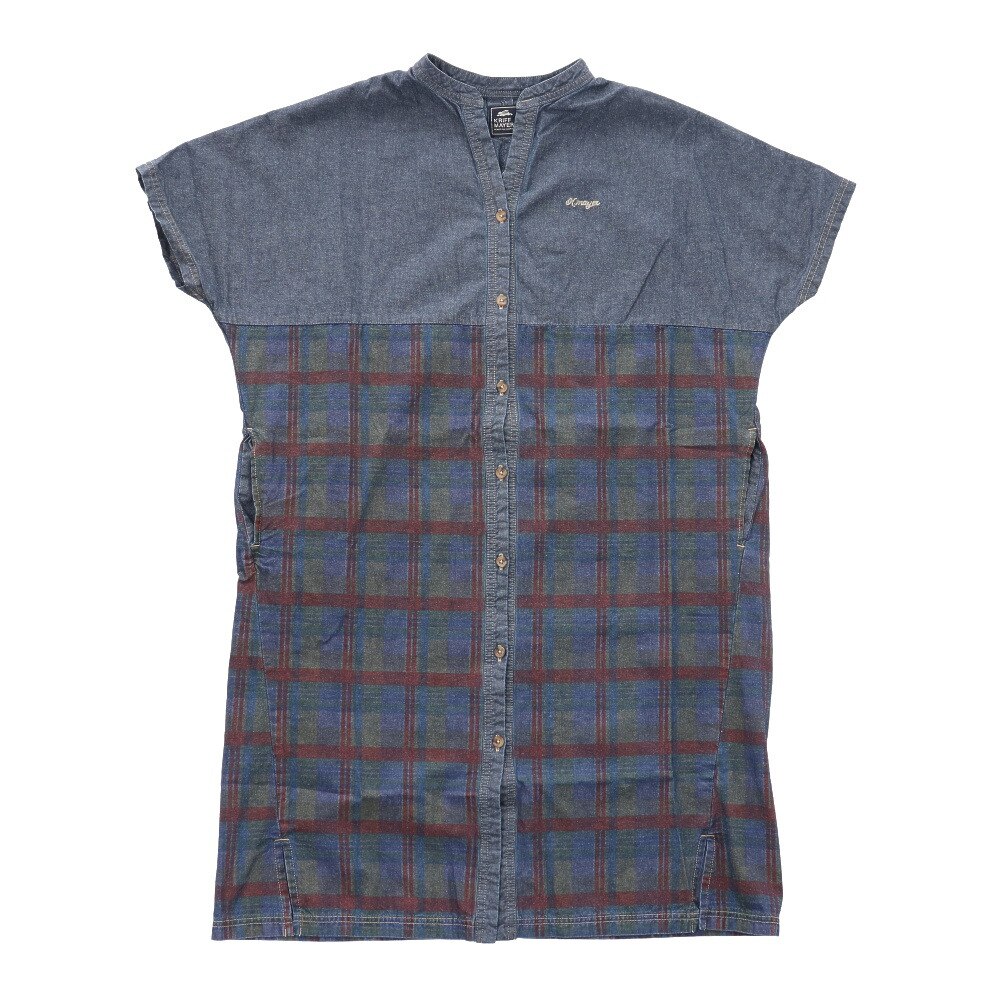  総柄シャンブレー ドルマン ワンピース チェック柄 1954003L-1688 BLUE2