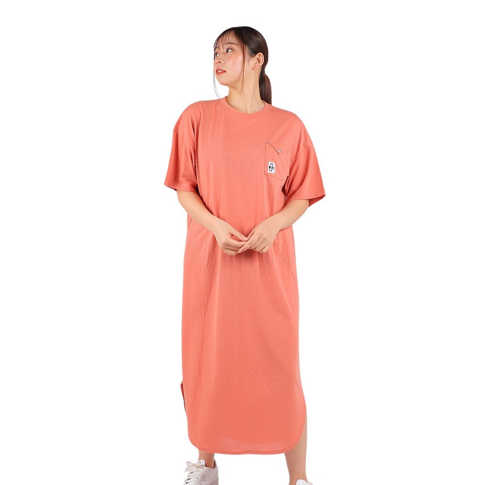 チャムス（CHUMS）（レディース）ワンピース 半袖 フレイムリターダントラウンドヘムドレス CH18-1246-R078 サーモンピンク