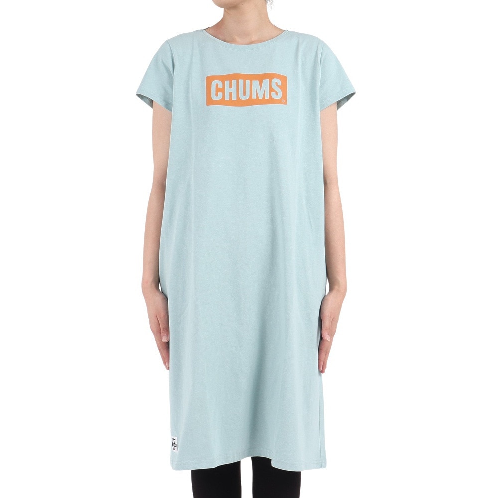 チャムス（CHUMS）（レディース）ワンピース 半袖 ロゴドレス CH18-1259-A002 ライトブルー
