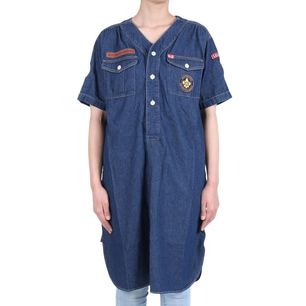 クリフメイヤー（KRIFF MAYER）（レディース）ワンピース 半袖 ボーイスカウト シャツワンピ 2244004L-72:D/BLUE インディゴブルー