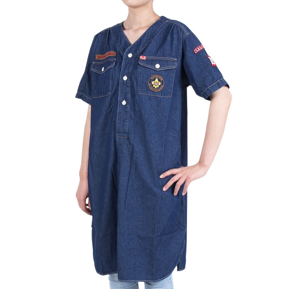 クリフメイヤー（KRIFF MAYER）（レディース）ワンピース 半袖 ボーイスカウト シャツワンピ 2244004L-72:D/BLUE インディゴブルー