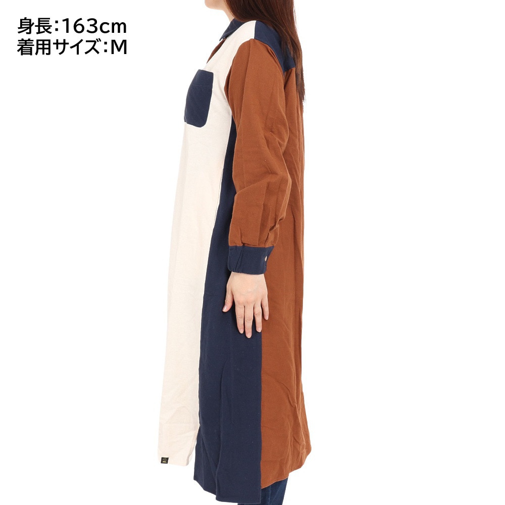 クリフメイヤー（KRIFF MAYER）（レディース）ワンピース 長袖 ビエラシャツワンピース 2315803L-90:MULTI-COL ブラウン×ネイビー