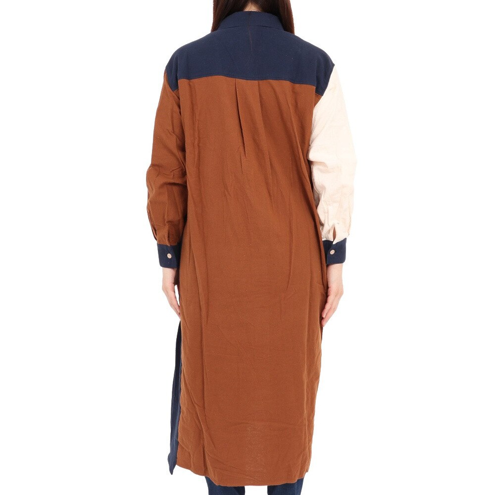 クリフメイヤー（KRIFF MAYER）（レディース）ワンピース 長袖 ビエラシャツワンピース 2315803L-90:MULTI-COL ブラウン×ネイビー