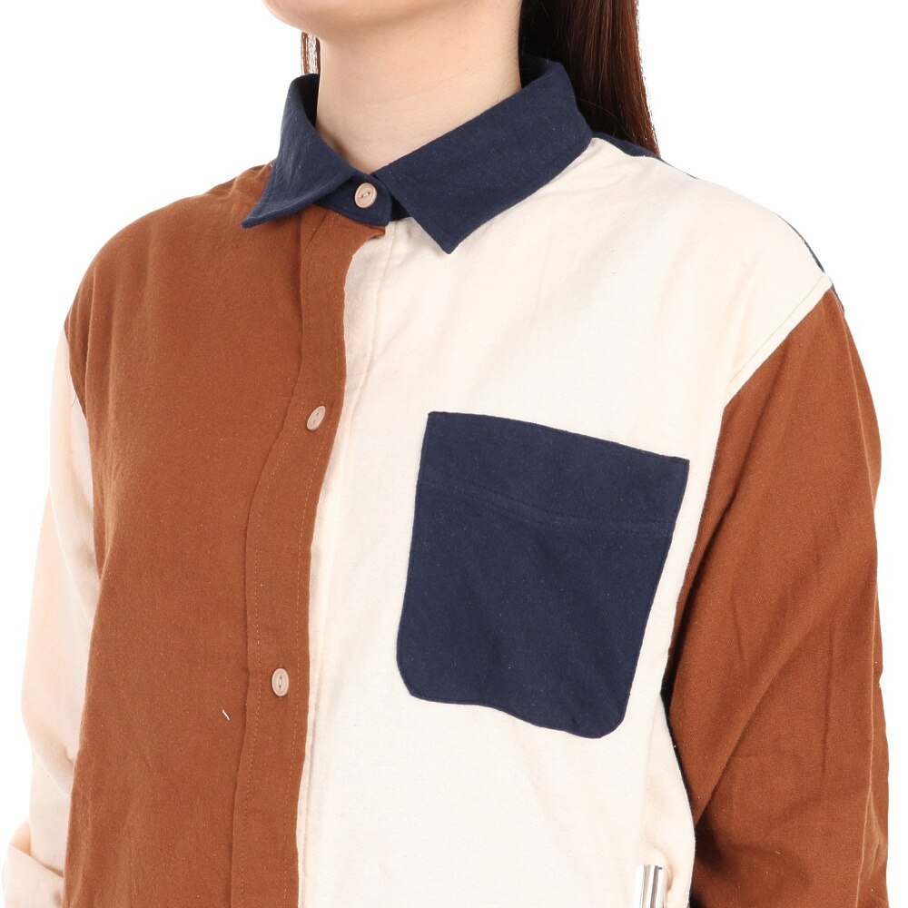 クリフメイヤー（KRIFF MAYER）（レディース）ワンピース 長袖 ビエラシャツワンピース 2315803L-90:MULTI-COL ブラウン×ネイビー