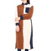 (レディース)ワンピース 長袖 ビエラシャツワンピース 2315803L-90:MULTI-COL ブラウン×ネイビー