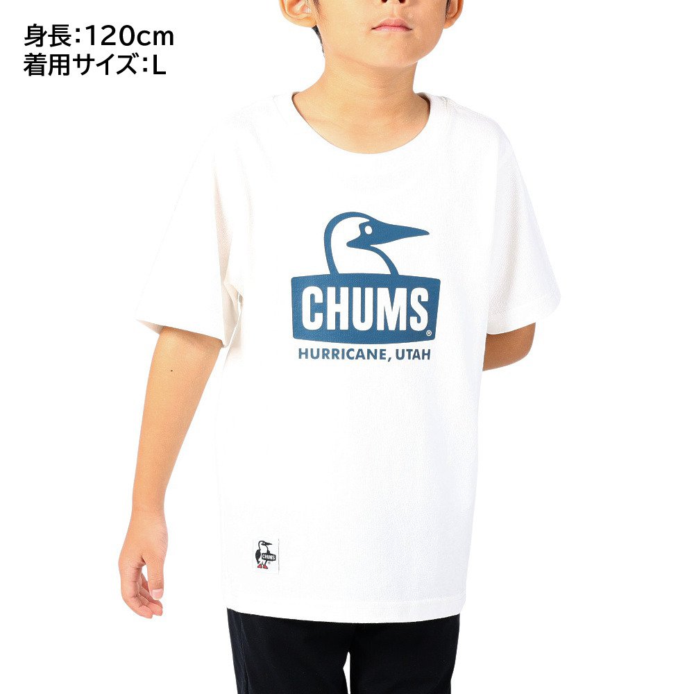 チャムス（CHUMS）（キッズ）ジュニア 半袖Tシャツ ブービーフェイスTシャツ CH21-1281-W015 ホワイト×ネイビー