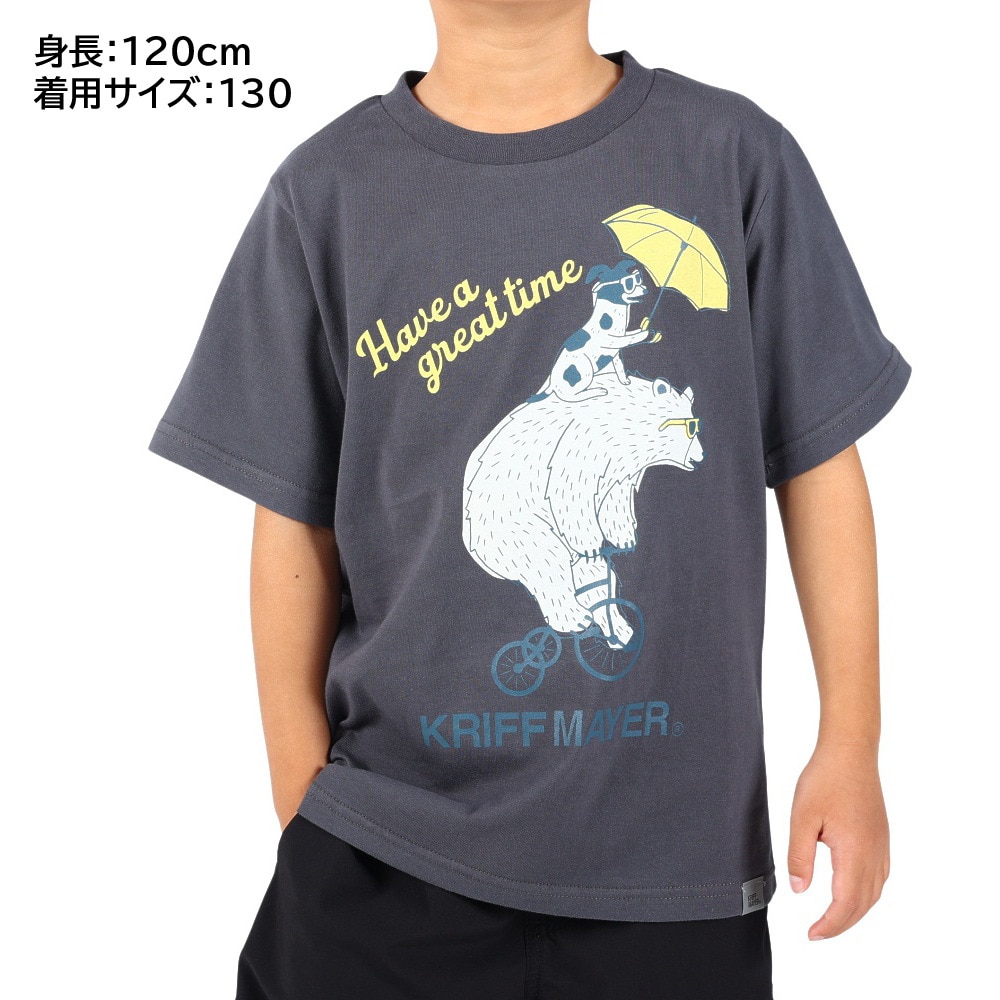 クリフメイヤー（KRIFF MAYER）（キッズ）ジュニア 半袖Tシャツ アニマルT クマ&犬 2247837K-17:CHARCOAL チャコールグレー