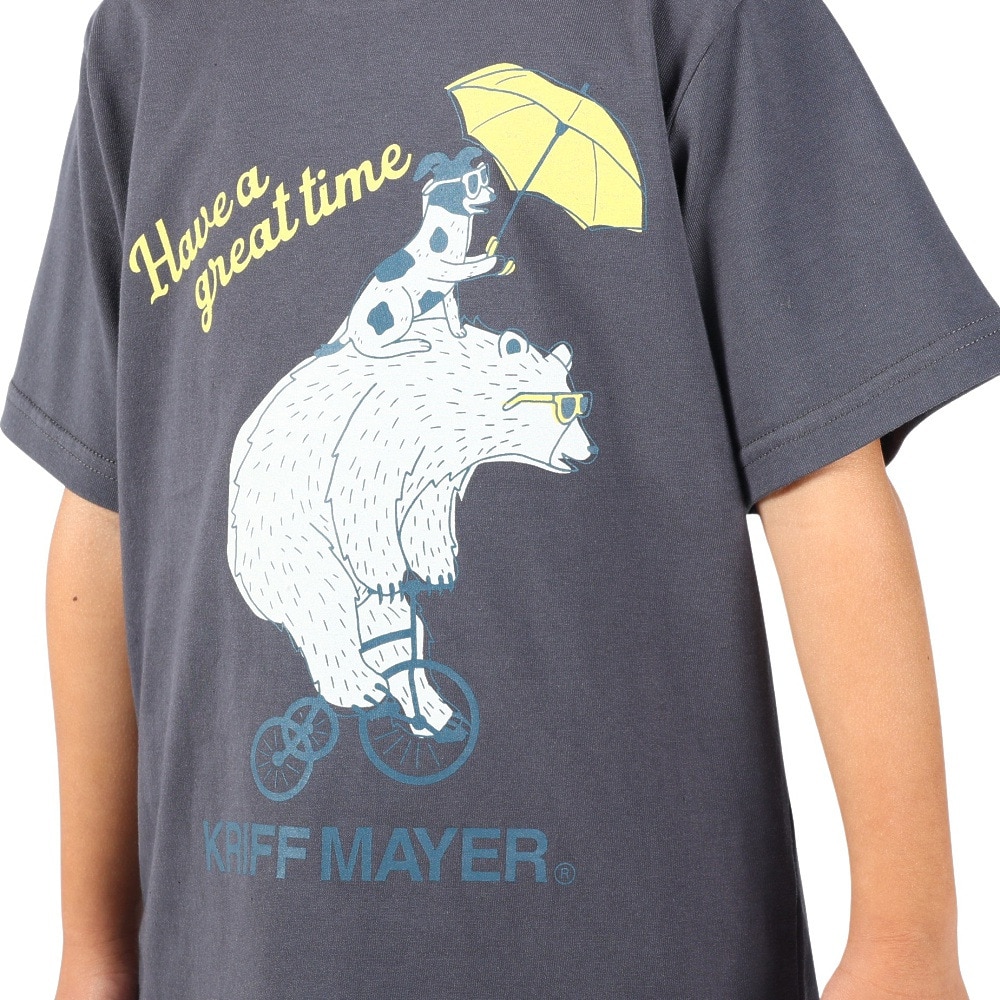 クリフメイヤー（KRIFF MAYER）（キッズ）ジュニア 半袖Tシャツ アニマルT クマ&犬 2247837K-17:CHARCOAL チャコールグレー