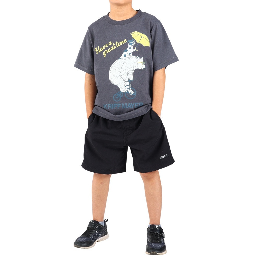 クリフメイヤー（KRIFF MAYER）（キッズ）ジュニア 半袖Tシャツ アニマルT クマ&犬 2247837K-17:CHARCOAL チャコールグレー