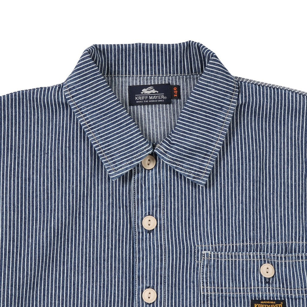 クリフメイヤー（KRIFF MAYER）（キッズ）ジュニア ワークステッチデニムシャツ J2545129:1571:NAVY-STRP