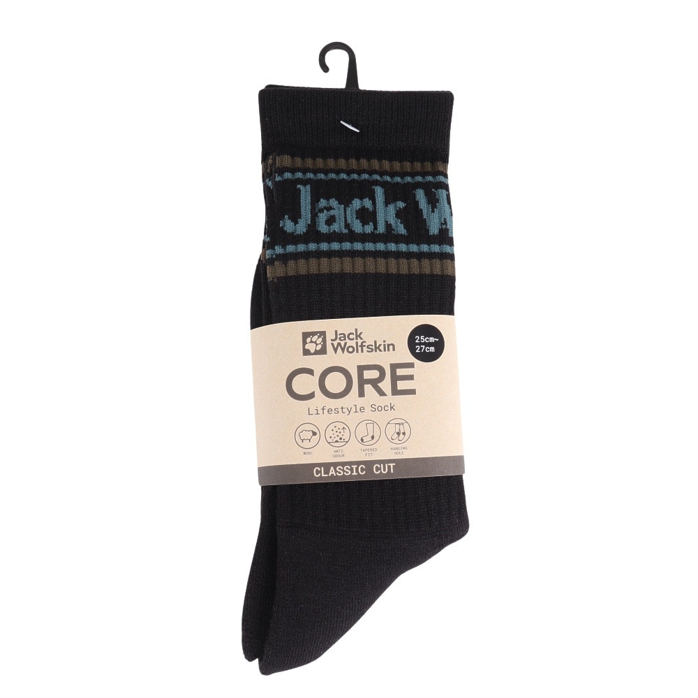 ジャックウルフスキン（JackWolfskin）（メンズ）ソックス 靴下 JP RETRO ラインロゴソックス 5032911-6000 ブラック