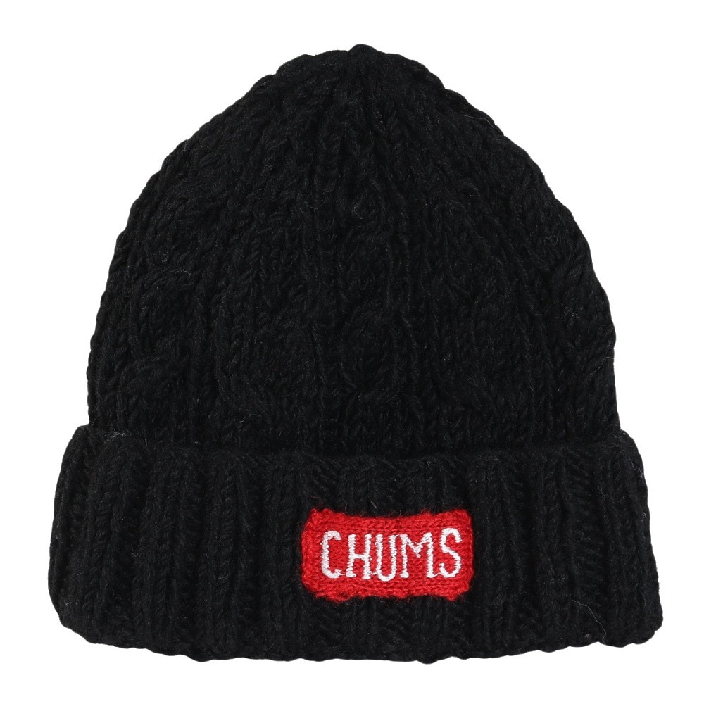チャムス（CHUMS）（メンズ、レディース）ニット帽 ニットキャップ ネパールニットワッチ CH05-1397-K001 ブラック ウール100％ ケーブル編み
