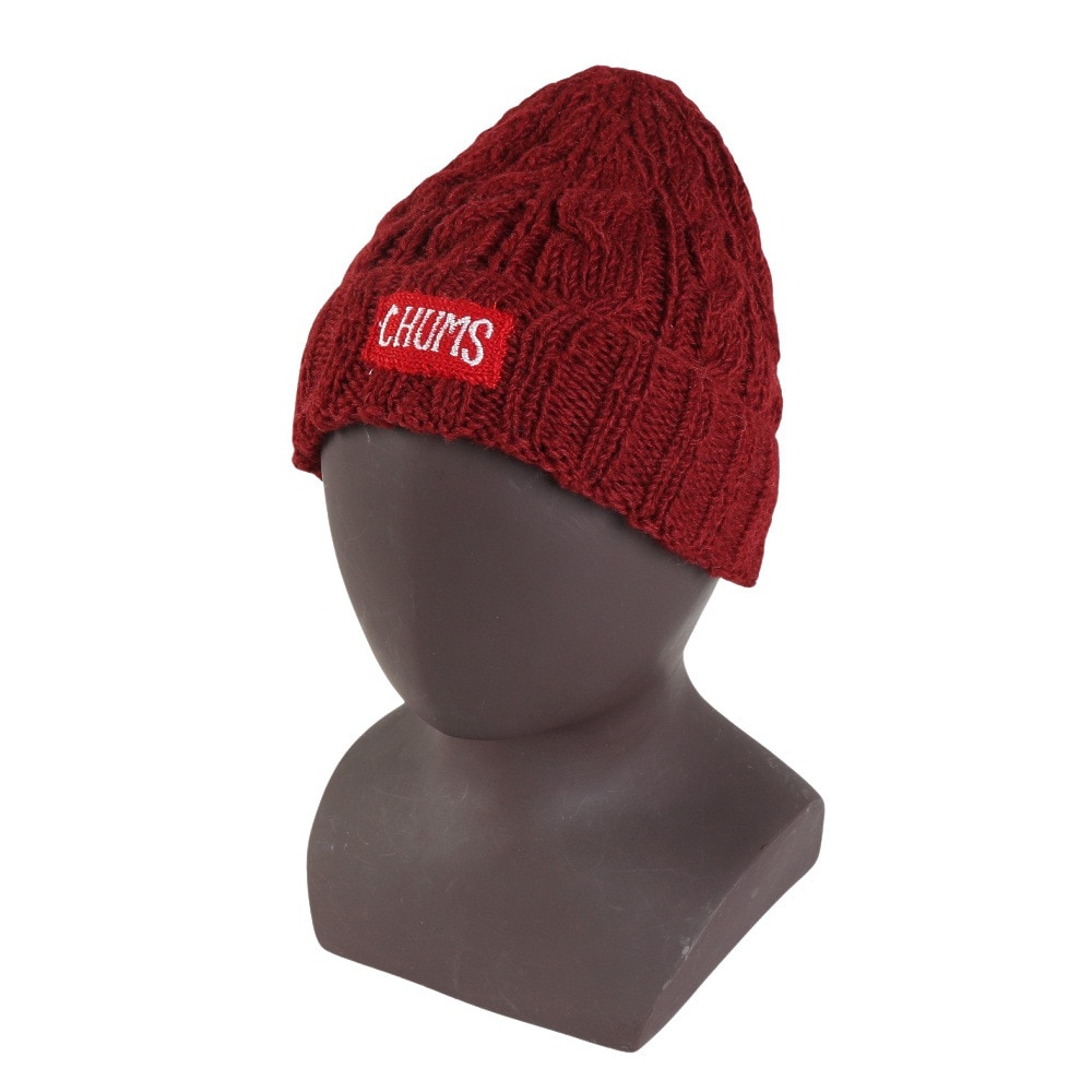 チャムス（CHUMS）（メンズ、レディース）ニット帽 ニットキャップ ネパールニットワッチ CH05-1397-R026 エンジ ウール100％ ケーブル編み