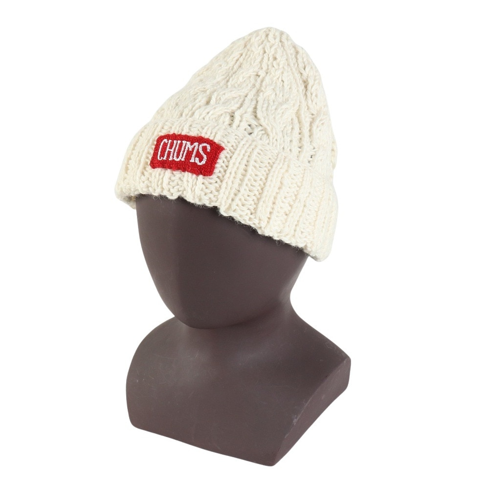 チャムス（CHUMS）（メンズ、レディース）ニット帽 ニットキャップ ネパールニットワッチ CH05-1397-W004 ホワイト ウール100％ ケーブル編み