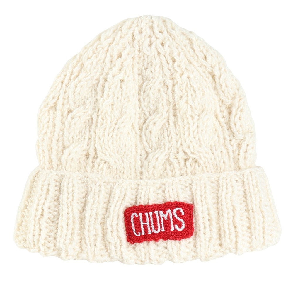 チャムス（CHUMS）（メンズ、レディース）ニット帽 ニットキャップ ネパールニットワッチ CH05-1397-W004 ホワイト ウール100％ ケーブル編み