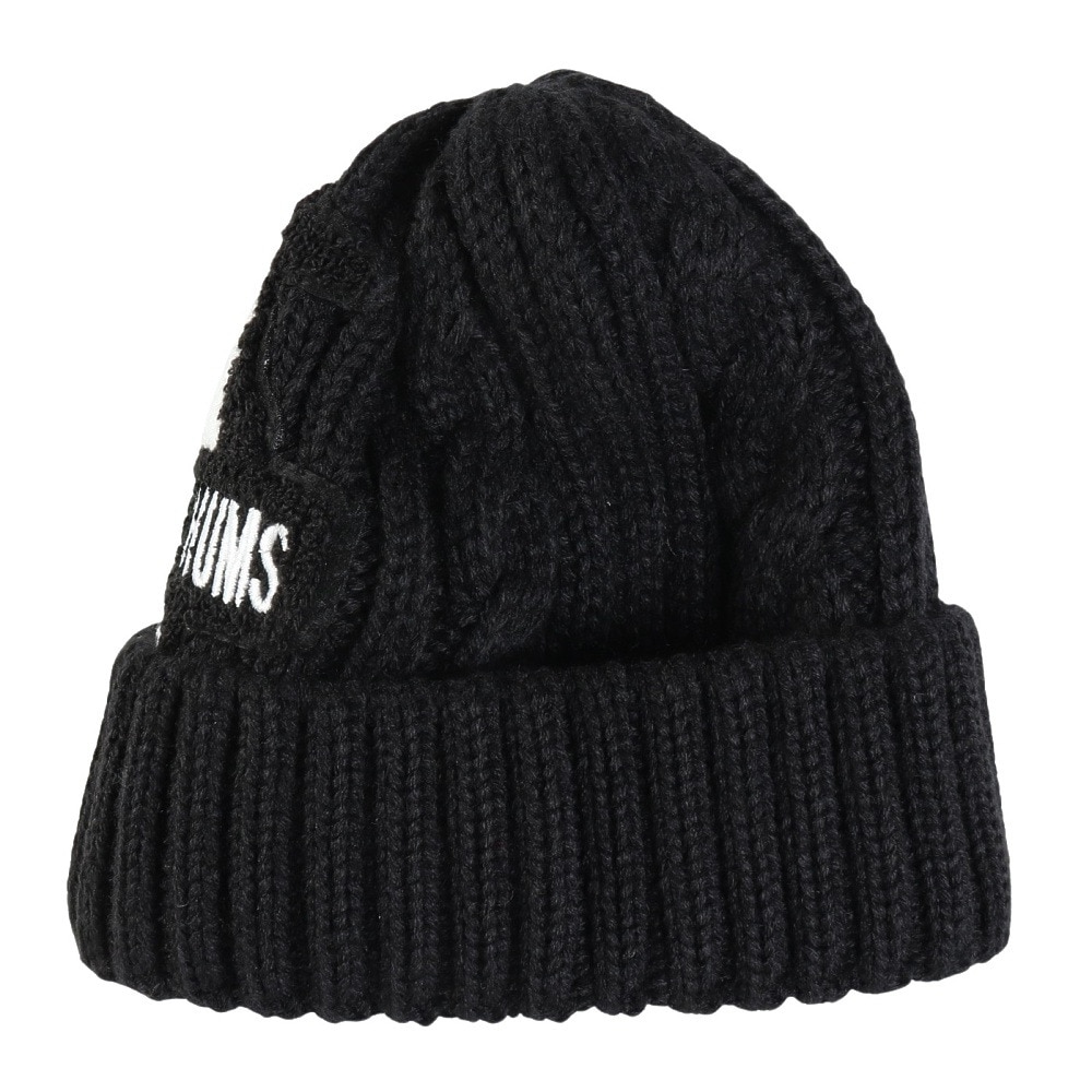 チャムス（CHUMS）（キッズ）ニット帽 ニットキャップ ブービーニットワッチ CH25-1065-K001 ブラック ケーブル編み ブービーロゴ ちくちくが少ない