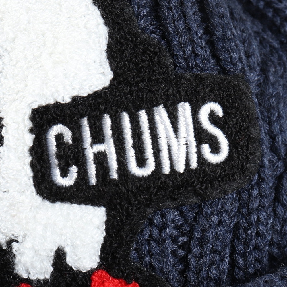 チャムス（CHUMS）（キッズ）ニット帽 ニットキャップ ブービーニットワッチ CH25-1065-N001 ネイビー ケーブル編み ブービーロゴ ちくちくが少ない