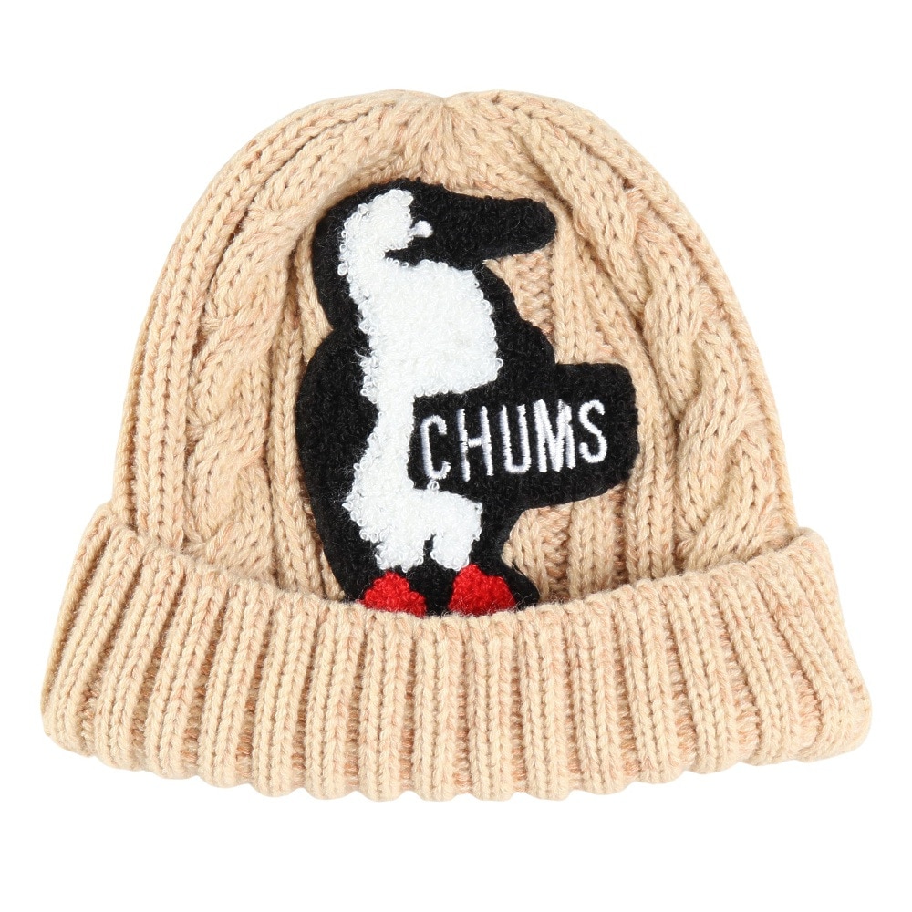 チャムス（CHUMS）（キッズ）ニット帽 ニットキャップ ブービーニットワッチ CH25-1065-W004 ホワイト ケーブル編み ブービーロゴ ちくちくが少ない